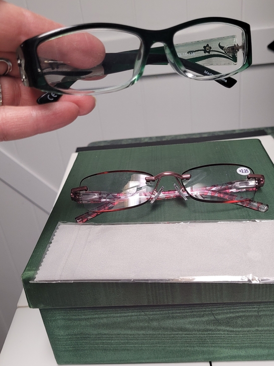 Accessories - Pink Frame Reading Glasses with Matching Pink Sleeve & Green Glasses